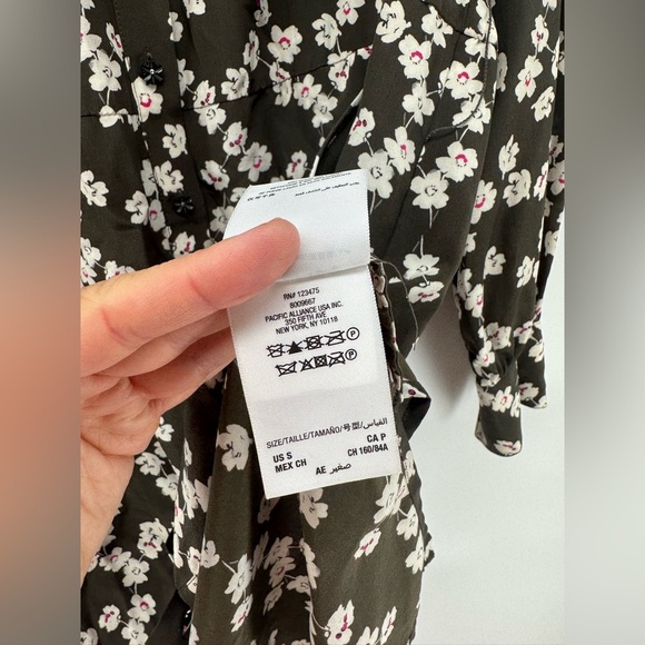 Juicy Couture Black Label Silk Olive Green Cherry Blossom Shirt Dress - Picture 6 of 10